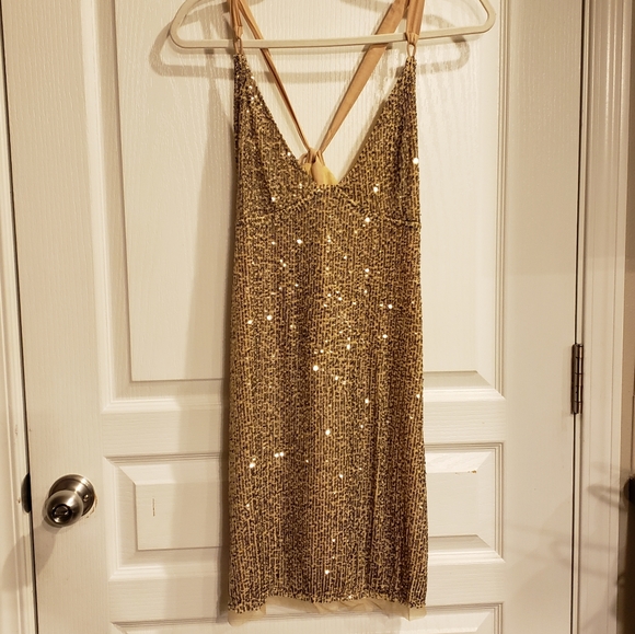 Free People Gold Rush Sequin Mini Dress Gold - Picture 4 of 7